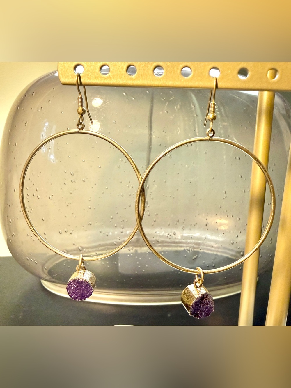 Large Gold Tone Dangle Charm Hoop Earrings